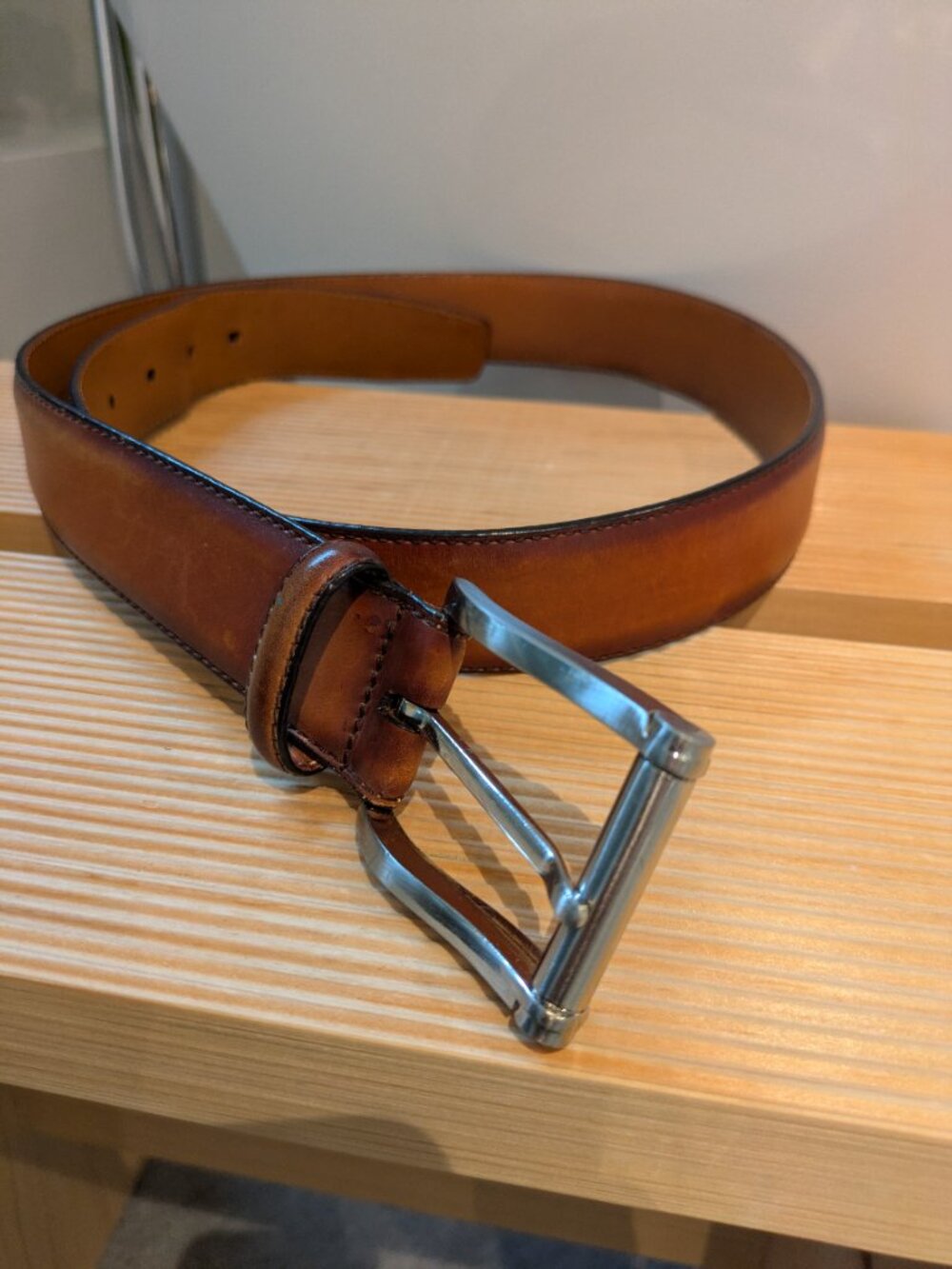 Magnanni Men's Carbon Leather Dress Belt Cognac Brown Size 34 Made in Spain